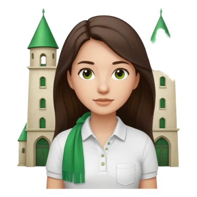 architect woman light skinned dark brown hair in WHITE POLO, long hair but then wearing proper architeture attire green touch of colors sticker