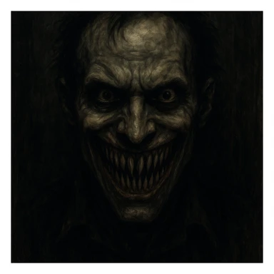 scary man, exaggerated sharp teeth, creepy smile, unsettling vibe sticker