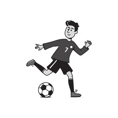 Ronaldo kicking a soccer ball, playful and sketchy hand-drawn doodle style sticker