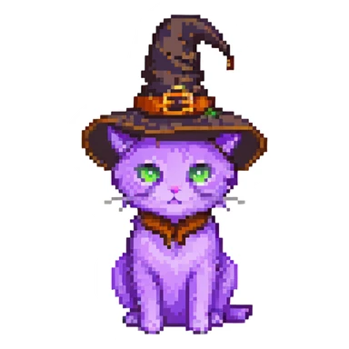 purple witch cat with a hat sticker