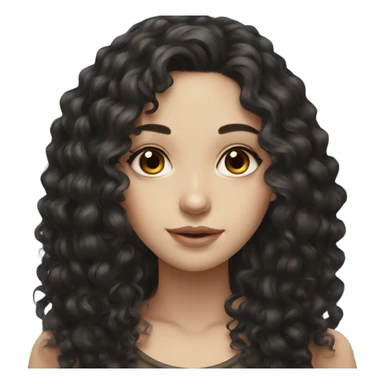 Beautiful girl, long black hair, curly hair, deep brown eyes, pale skin sticker