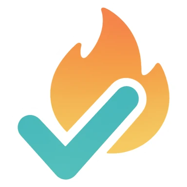 checkmark with fire, technical and SaaS-inspired, modern flat color icon, suitable for a software agency sticker