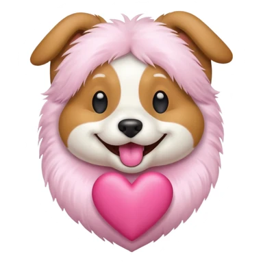 happy dog holding a pink heart in its mouth, emoji style sticker