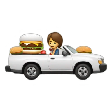 Hombre blanco y mujer blanca en un coche hecho de hamburguesa sticker