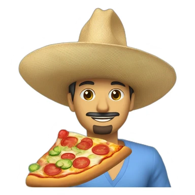 Homme mexicain avec un chapeau bleu, rouge et vert entrain de manger une pizza sur un bateau avec un perroquet sur son épaule sticker