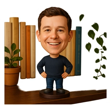 cheerful bobblehead style character sticker