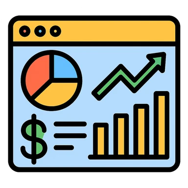 dashboard showing financial metrics, modern icon style sticker
