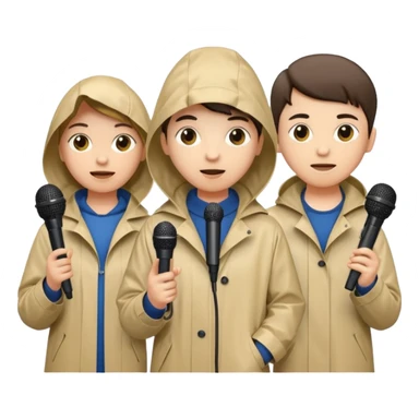 people with rain coat and microphone sticker