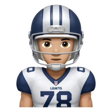 football player wearing white, silver, navy blue colors, and helmet should say "784" sticker