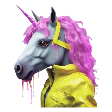 .Zombie_ Vaporwave black holographic oilslick zombie unicorn smoking yellow caution tape  sticker