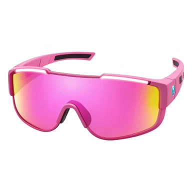 sporty pink shield visor sunglasses with thick frame and integrated LED light strip, tech-enhanced chunky design, massive build, one-piece lens with smart tint sticker