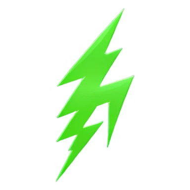 A single neon green lightning bolt emoji, glossy and smooth, vibrant neon green color, high detail, simple and cute design sticker