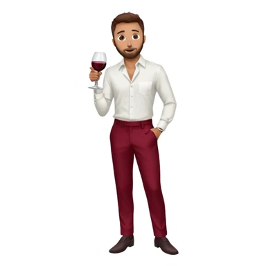 Anwar Jibawi with dark brown hair, white dress shirt, wine red silk pants sticker