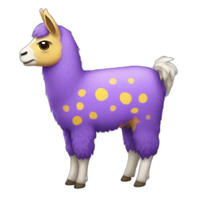 a purple llama with white spots with a yellow-blue mat on its back sticker