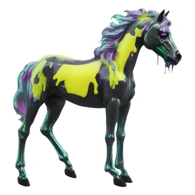 .Zombie_ Vaporwave black holographic oilslick zombie unicorn yellow caution tape graffiti Pegasus  broken skeleton  sticker