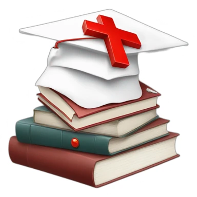 White Student cap with red medical cross On a stack of books sticker