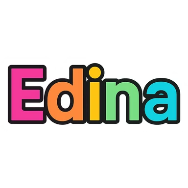 Edina name in colorful gradient modern font with dark outline, transparent background, in the style of sample images sticker
