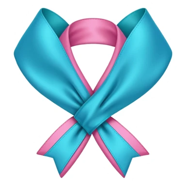 Thyroid cancer ribbon which has a blue strand, a pink strand and teal at the top where the ribbon crossed over sticker