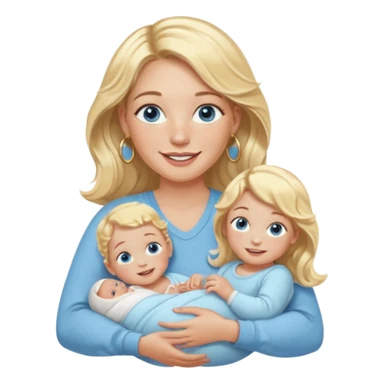 Wavy blonde, white woman with blue eyes, freckles hoop earrings, holding babies smiling and really cute in gold hoops she needs to be holding three newborns, and she needs to be more cute than pretty sticker