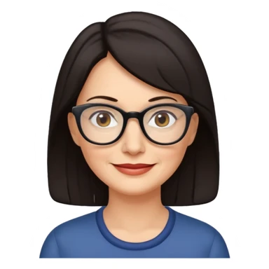 50 y.o. woman dark hair, subtle smile, glasses sticker