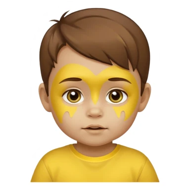 brown hair baby with yellow face paint and yellow shirt sticker