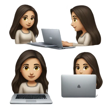 Hyperrealistic Beautiful Armenian girl, brunette, long hair, Black eyes, typing on laptop sticker
