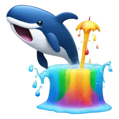 smiling whale with a rainbow fountain spouting from its blowhole. sticker