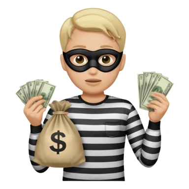 Shrugging shoulders emoji but wearing cliche robber outfit sticker