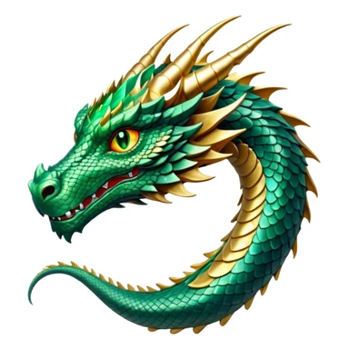 cinematic-noble-dragon-portrait-emoji,-poised-and-majestic,-with-a-sinuous,-elongated-body-covered-in-intricately-detailed,-shimmering-scales-in-hues-of-emerald-and-gold,-and-piercing,-fiery-eyes-that-reflect-ancient-wisdom; sticker