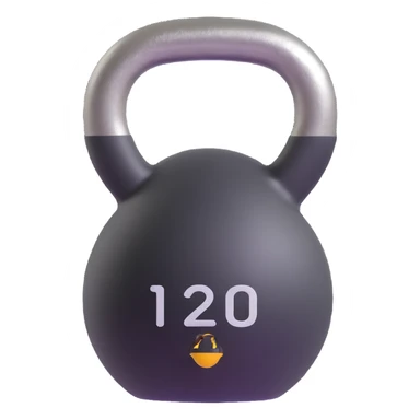 Heavy kettlebell with the inscription 120, floating in the air, with prominent details sticker