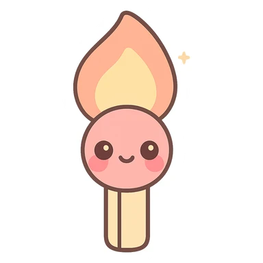 a lit match with flame burning, kawaii style sticker