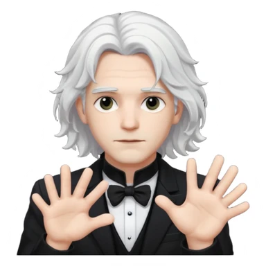 Male Goth with Top Hat
 Wavy shoulder-length hair, white skin, black suit and gloves, pale skin tone, white very long hair sticker