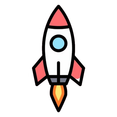 red circular button with rocket ship logo sticker