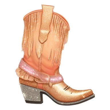 Realistic peach to broze ombre pair of fashion cowgirl boots with sparkly shiny glitter fringe on them. sticker