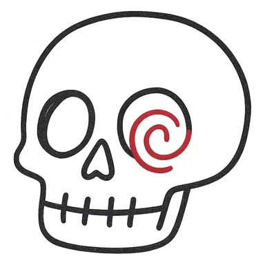 Add a red spiral to the cheek of the skull, keep the hand drawn style with bold lines, no fill, preserve transparent background. sticker