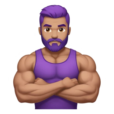 strong muscular man with big bicepts with half dark brown and half purple hair with beard sticker