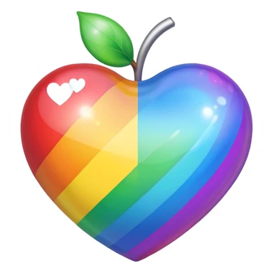 rainbow pride heart with holographic shine, apple emoji style, no text sticker