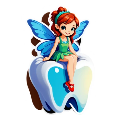 Fairy sitting on a tooth sticker