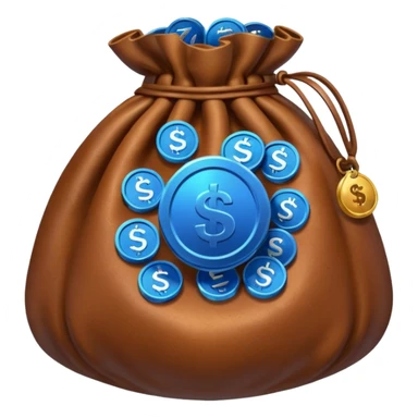 brown money bag of blue coins sticker