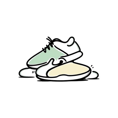 Athletic running shoes/sports shoes in pastel colors (dd9fb0, ffc6d3, a3bfc9, c4bee2, f1b091), hand-drawn doodle style sticker