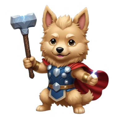 dog thor has mjolnir. has lightning powers dynamic pose sticker