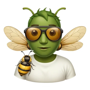Chile verde jalapeño con lentes de sol y una playera blanca con la imagen de una abeja sticker