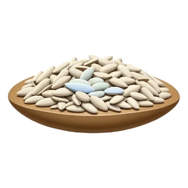 realistic sunflower seeds, pile or scatter, hulled, elongated teardrop, smooth matte, pale beige to light grey, natural variation, clean dry texture, no shell, no bowl, no packaging, no faces, clean 3D, soft lighting, transparent background, emoji scale sticker