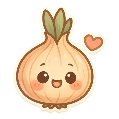 chibi sticker-style onion with a heart accent, cute and exaggerated sticker