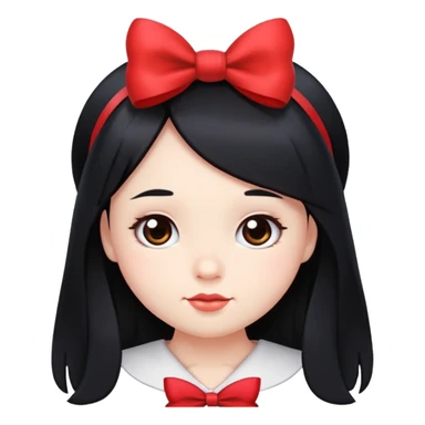 cute round face with long black hair and red bow on the side sticker