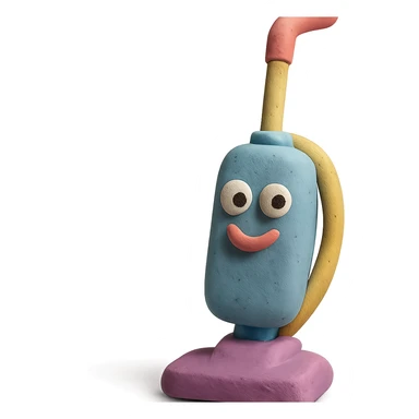 upright vacuum with playful expression in claymation style with pastel colors sticker