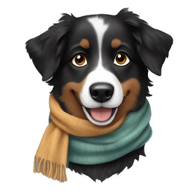 Small black australian shepherd dog wearing a scarf sticker