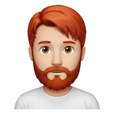 red long hair bearded man with shirt sticker