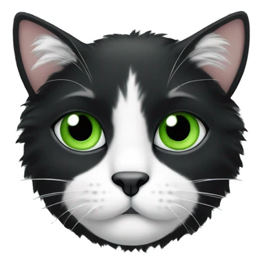 fluffy black and white cat with a half white and half balck face and green eyes sticker