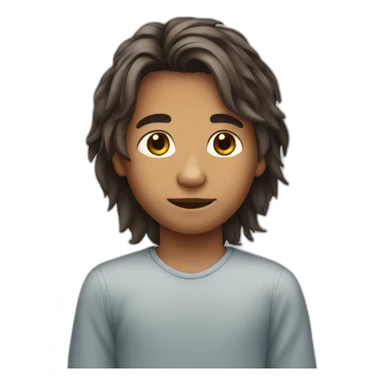 young boy with long attached hair and a bit of bear sticker